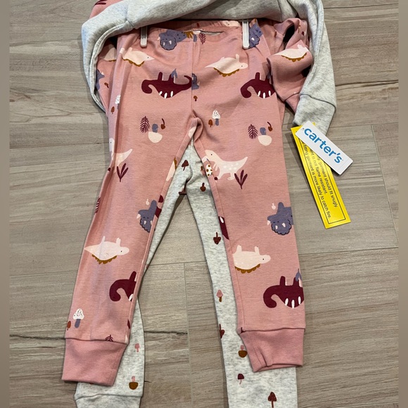 NWT Carter's Pink and Gray Dinosaur Pajama 4 Piece Set Size 3T - Picture 5 of 8